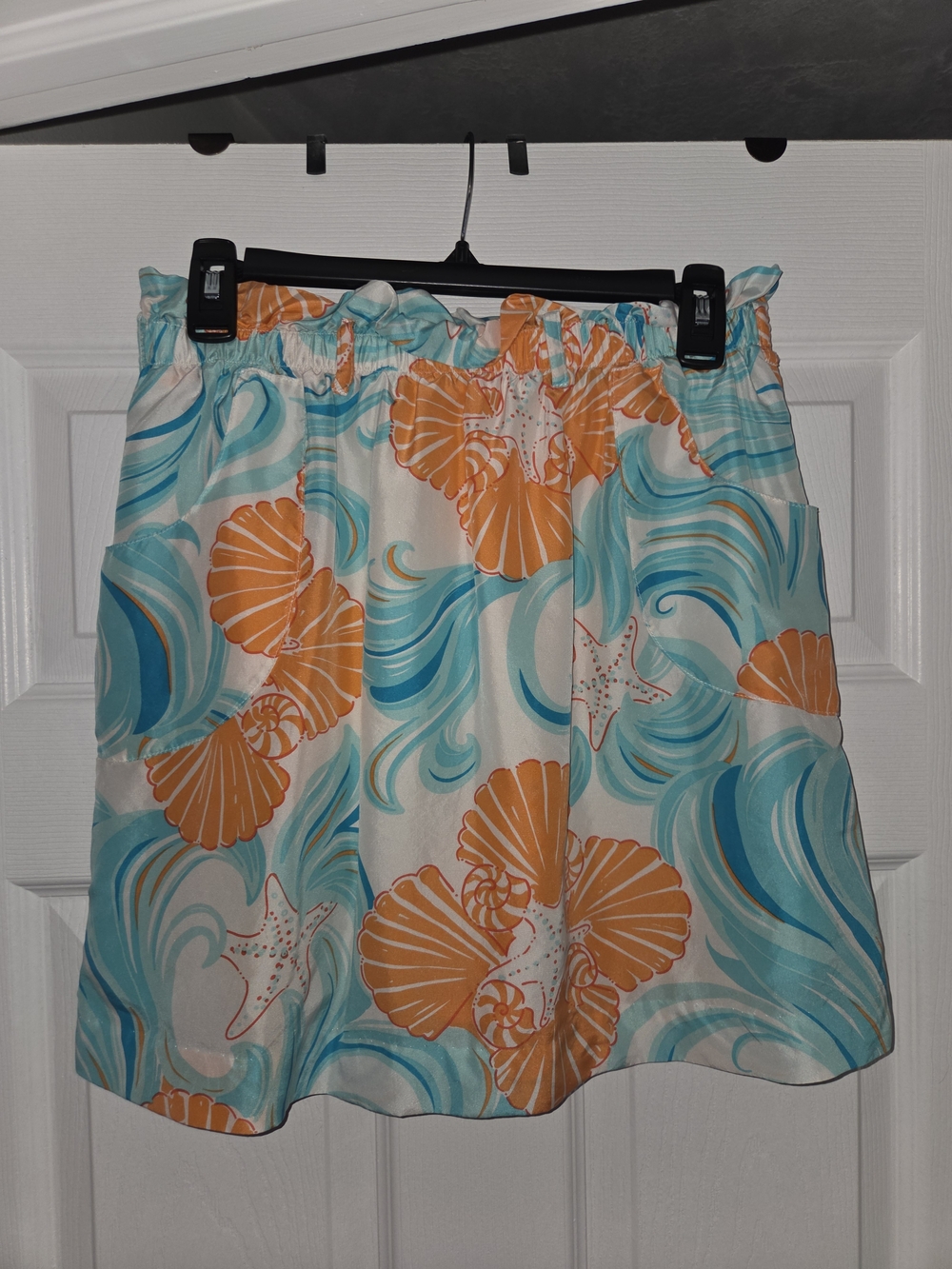 Lilly Pulitzer Silk Aqua & Orange Shell-Print Skirt